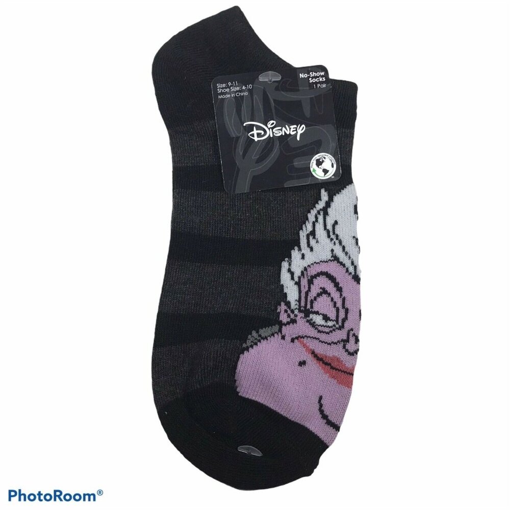 Disney Ursula Women’s Grey Shoe Size 4-10 No Show Socks New